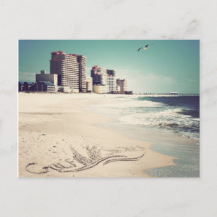 Gulf Shores, Alabama Sandwriting Beach Waves Words Postcard