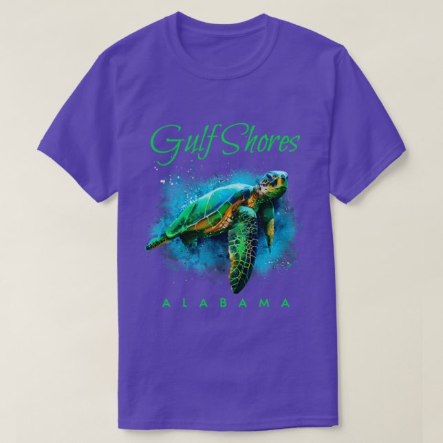 Gulf Shores Alabama Watercolor Sea Turtle T-Shirt (Design Front)