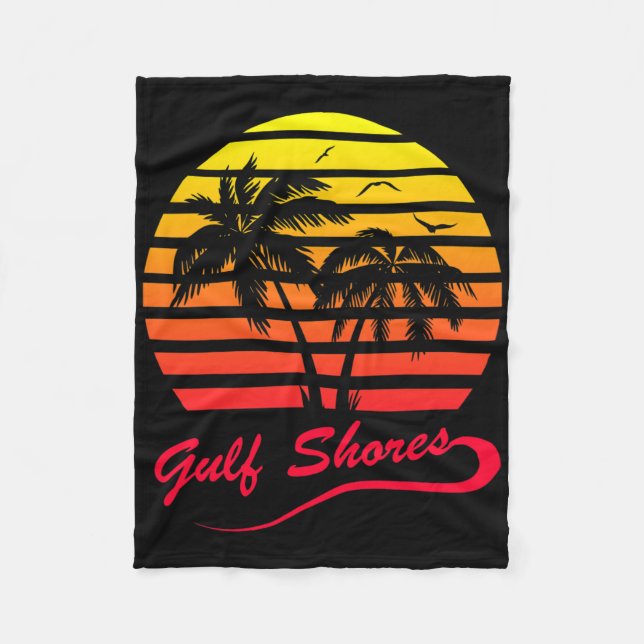 Gulf Shores Alabyma 80s Summer Beach Palm Tree Sun Fleece Blanket (Front)