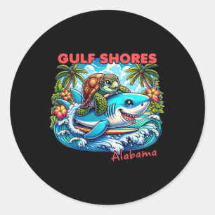 Gulf Shores Alabyma Beach Turtle And Shark Classic Round Sticker