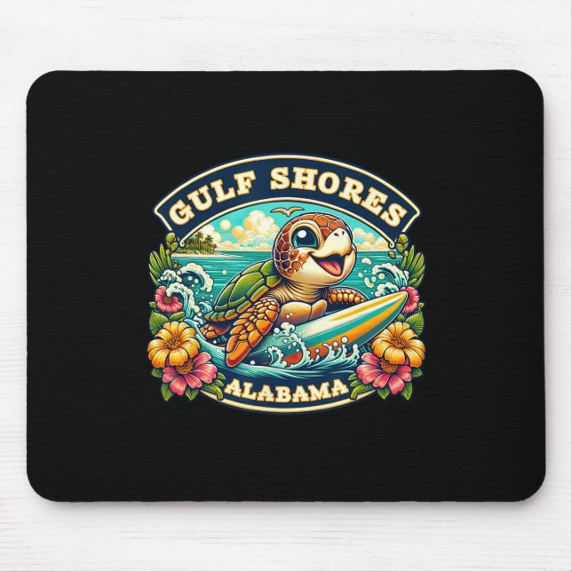 Gulf Shores Alabyma Cute Sea Turtle Surfing  Mouse Mat (Front)