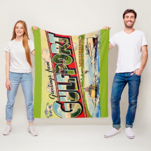 Gulfport Mississippi Retro Postcard Fleece Blanket