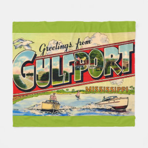 Gulfport Mississippi Retro Postcard Fleece Blanket