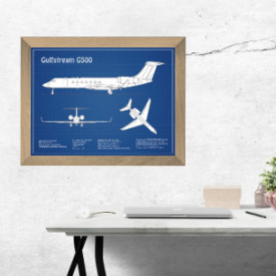 Gulfstream G500 - Aeroplane Blueprint Plans ABD Photo Print