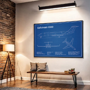 Gulfstream G500 - Aeroplane Blueprint Plans AD Poster