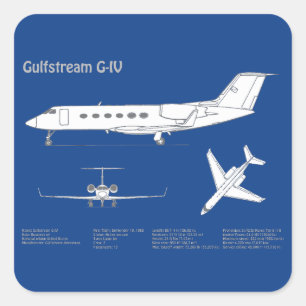 Gulfstream G-IV - Aeroplane Blueprint Plans ABD Square Sticker