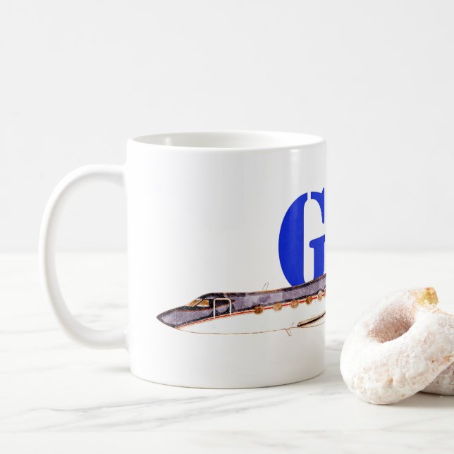 Gulfstream GIV Private Jet with Bold Typography Coffee Mug (With Donut)