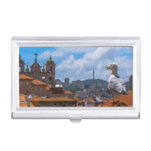 Gull Birds Eye View Rooftops of Portugal Business Card Holder