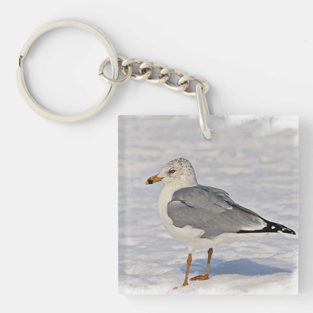 Gull in the snow key ring (Front)