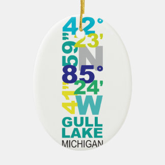 Gull Lake, MI Coordinates - Water Ceramic Tree Decoration