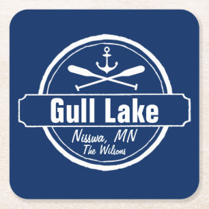 Gull Lake Minnesota anchor, paddles town and name Square Paper Coaster