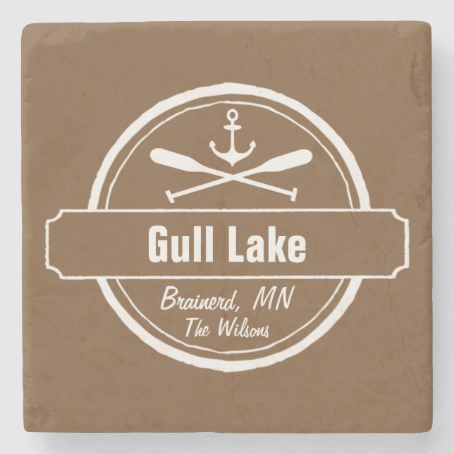Gull Lake Minnesota anchor, paddles town and name Stone Coaster (Front)