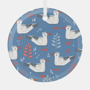Gull walking: vintage seamless pattern. glass tree decoration