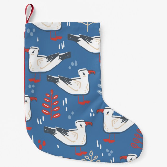 Gull walking: vintage seamless pattern. small christmas stocking (Front)