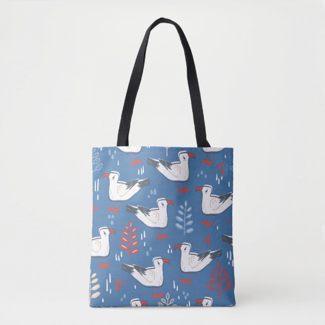 Gull walking: vintage seamless pattern. tote bag (Front)