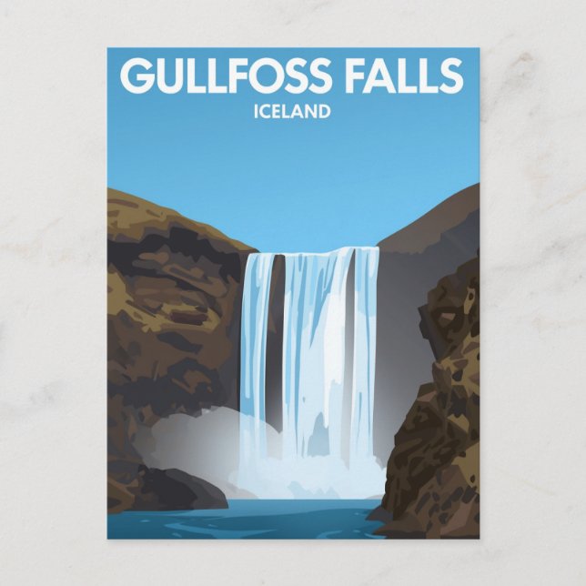 Gullfoss Falls Iceland Vintage Art Postcard (Front)