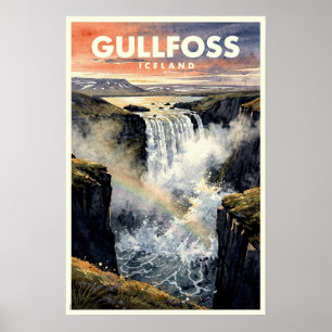Gullfoss Iceland Vintage Travel Poster