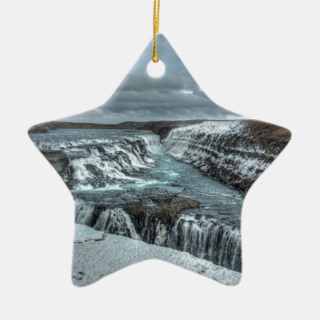 Gullfoss Waterfall, Iceland Ceramic Tree Decoration (Front)