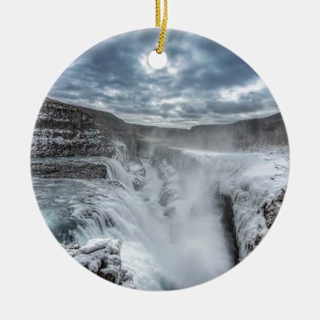 Gullfoss Waterfall, Iceland Ceramic Tree Decoration (Front)