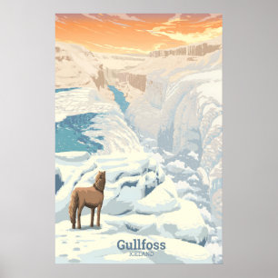 Gullfoss Waterfall Iceland Travel Poster