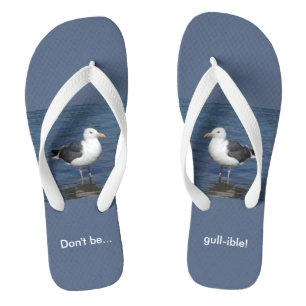 Gullible Wading Seagull Humour Funny Flip Flops