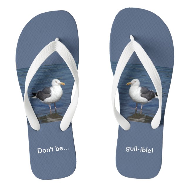 Gullible Wading Seagull Humour Funny Flip Flops (Footbed)
