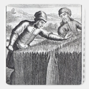 Gulliver is discovered by a farmer in square sticker