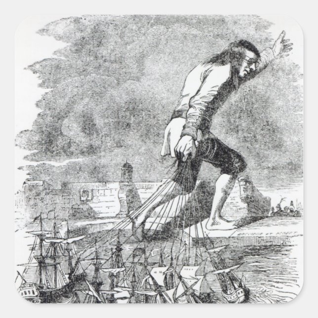 Gulliver stealing the Blefuscudian fleet Square Sticker (Front)