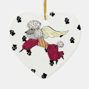 Gulliver's Angel Poodle Ceramic Heart Ornament