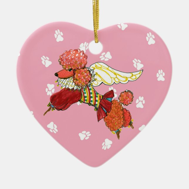 Gulliver's Angels Apricot Poodle Ceramic Heart Tree Decoration (Front)