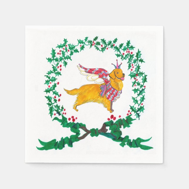 Gulliver's Golden Retriever Christmas Napkins (Front)