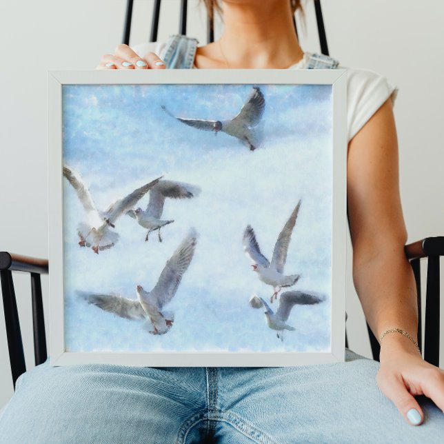 Gulls In Flight Watercolor Canvas Print (Creator Uploaded)