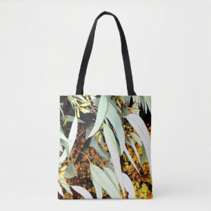 gum leaf & yellow flowers native floral tote bag