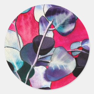 Gum leaves watercolor art classic round sticker