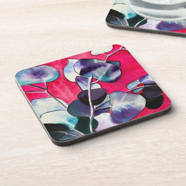 Gum leaves watercolor art coaster (Left Side)