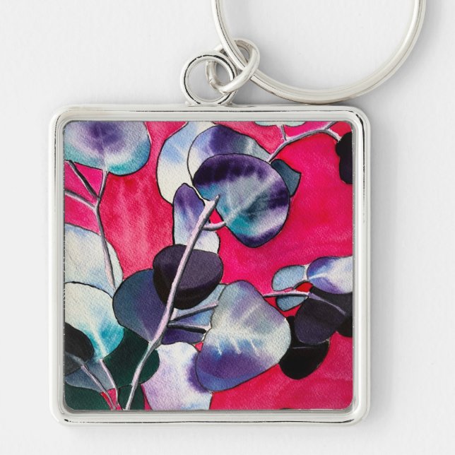 Gum leaves watercolor art key ring (Front)
