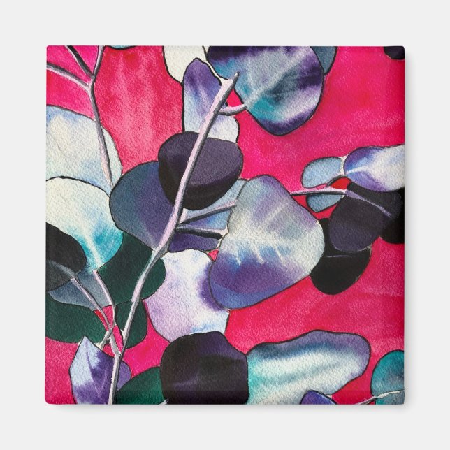 Gum leaves watercolor art magnet (Front)