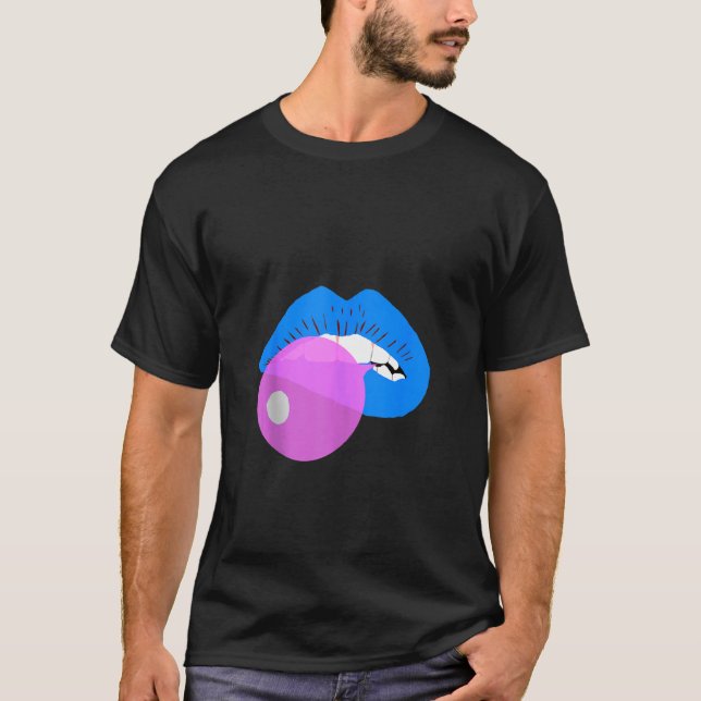 Gumball Blue Lips Mouth Bubble Gum Kiss Chewing Bu T-Shirt (Front)