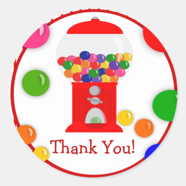 Gumball Machine Birthday Party Thank You Stickers (Front)