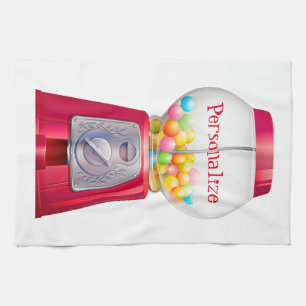 Gumball machine bubblegum vintage cute red tea towel