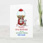 Gumball Machine - personalise with name and age Card<br><div class="desc">Make your own personalised, customised Birthday Card with the name and age of the Birthday child. This humourous Design shows a gumball machine with a lot of gumballs in it. There is a little shy mouse in front of the machine holding a gumball in his hand. A cute way to...</div>