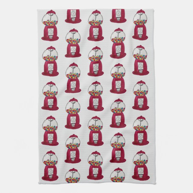 Gumball Machine Retro Candy Shop Pattern Tea Towel (Vertical)