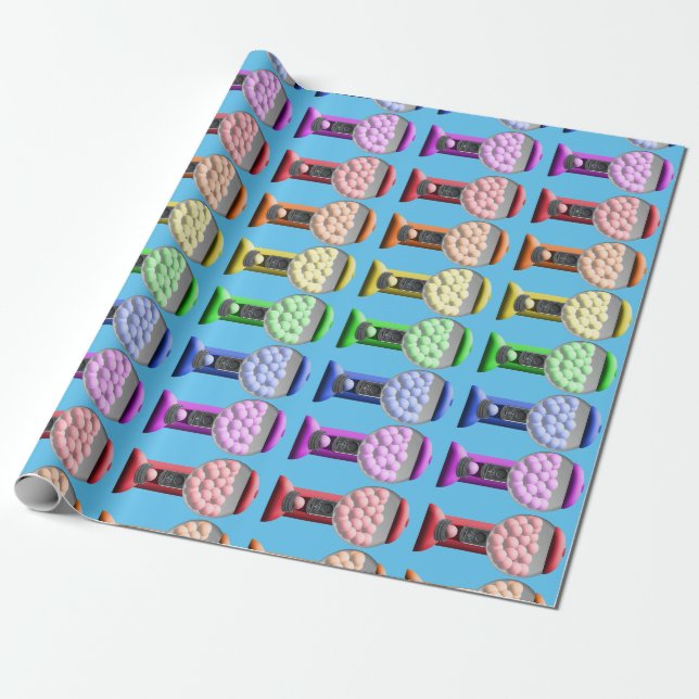 Gumball Machines Candy Rainbow Pattern Wrapping Paper (Unrolled)