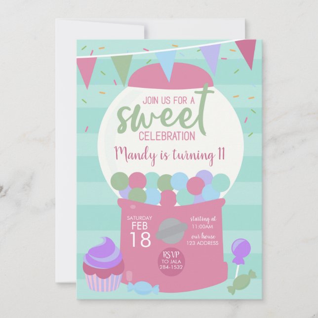 GumballSweet Celebration Birthday Party Invitation (Front)