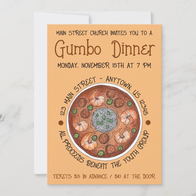 Gumbo Dinner Louisiana LA New Orleans NOLA Food Invitation (Front)