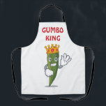 "Gumbo King" Apron<br><div class="desc">Reward your favourite cook with the recognition they deserve. The cute okra has a jewelled crown and a toothy grin. Wearing this apron lets everyone know who makes the best gumbo!</div>