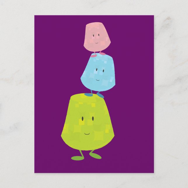 Gumdrop characters balancing on each other postcard (Front)