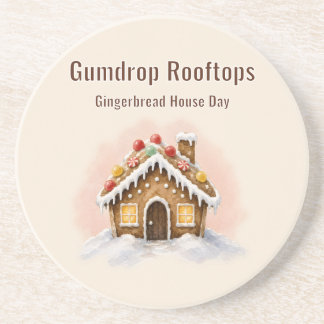 Gumdrop Rooftops Gingerbread House Day Coaster
