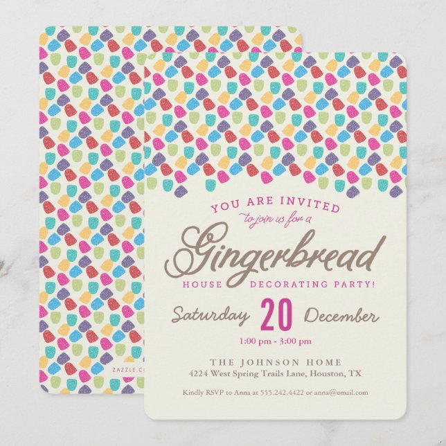 Gumdrops & Gingerbread House Decorating Party Invitation (Front/Back)
