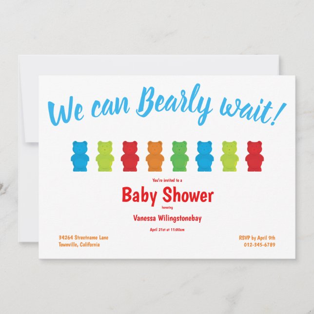 Gummy Bear Candy Bearly Wait  Baby Shower Invitation (Front)
